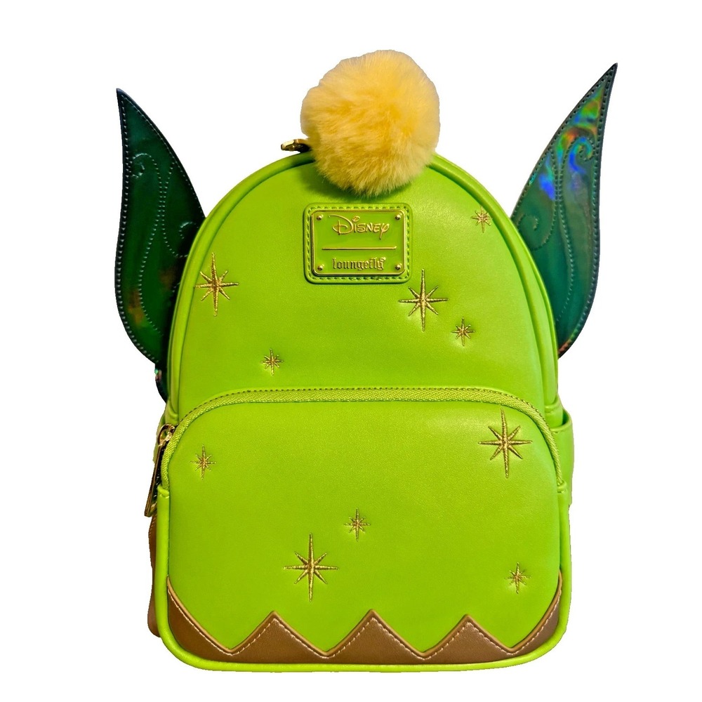 NWT Loungefly Disney Tinkerbell Iridescent Holographic Wings Pom Pom Backpack